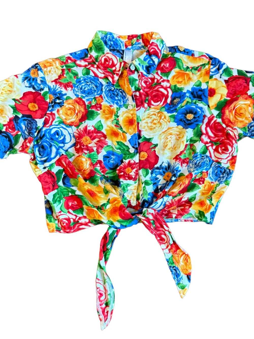 American Apparel Multicolor Floral Tie-Front Button-Down Shirt